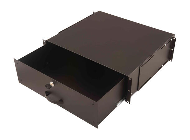 Lande 19" Skuff m/lås 3U D400mm | Opp til 50kg last | Svart 